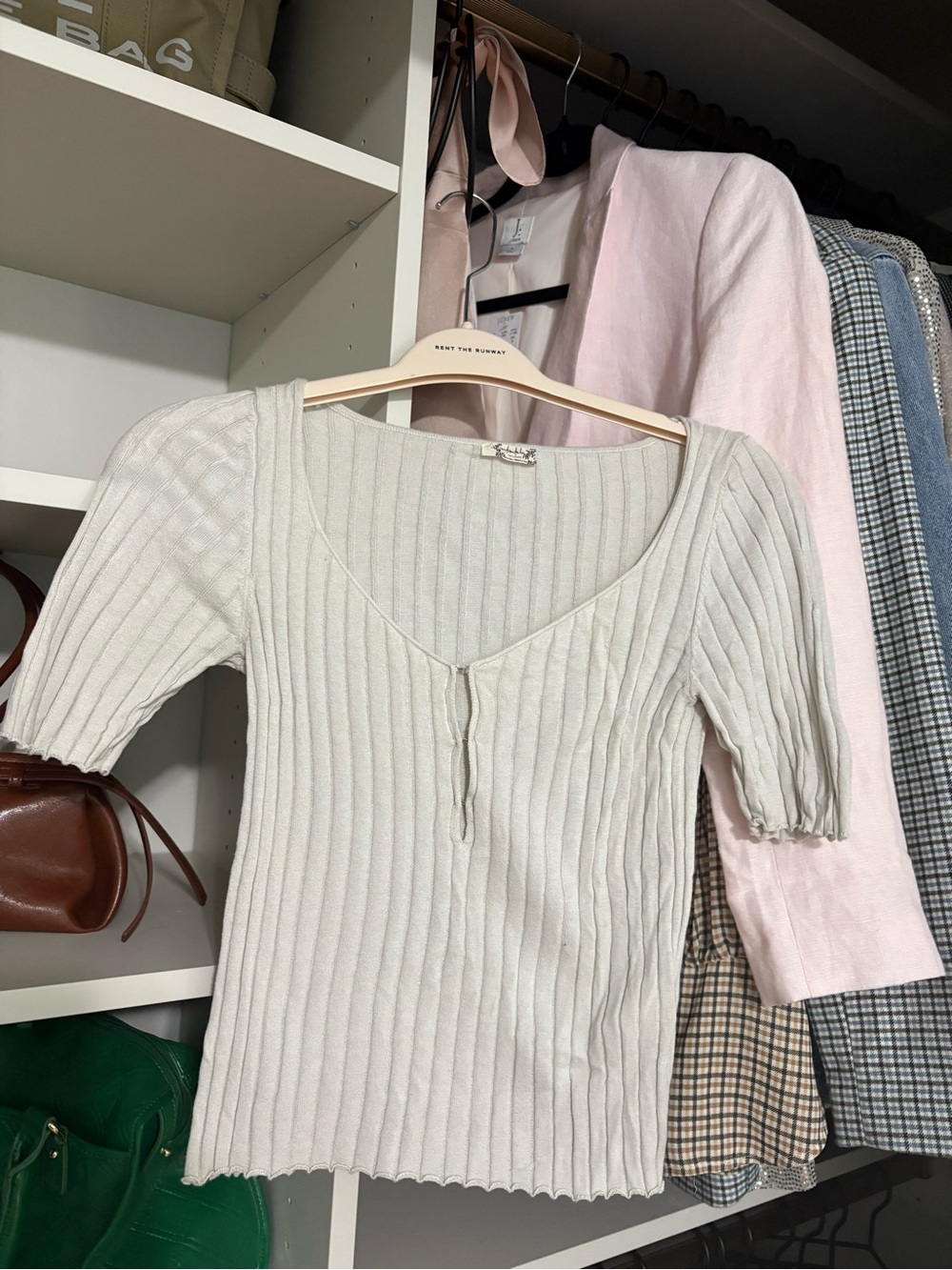 Free People Cream Ribbed Scoop Neck Top